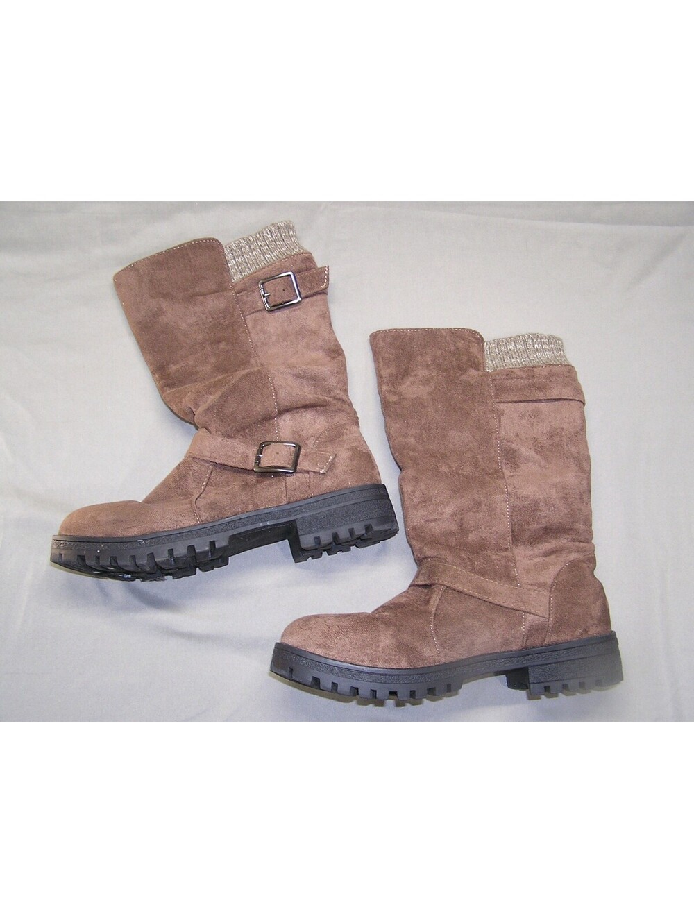 Brown Suede Mid-Calf Boots with Buckle Detail Size 39EU 8.5US